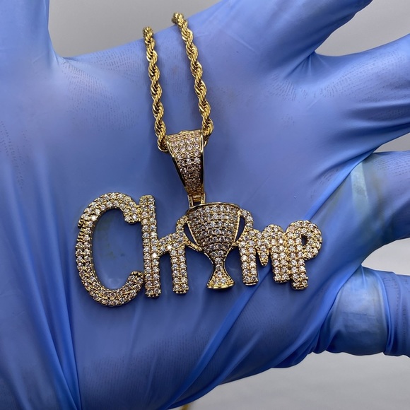 Champ | 14k Gold | High End CZ Pendant w 20’ Gold Rope Chain - Picture 4 of 6